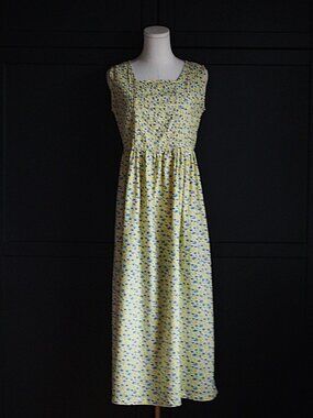 April Cornell | Vintage Yellow and Blue Floral Pintuck Maxi Dress - late 90s